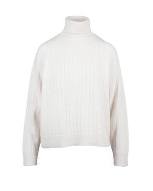 Eleventy Wool-Blend Cropped Turtleneck Sweater - White