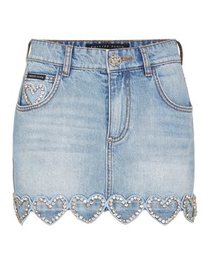 Philipp Plein Denim Mini Skirt Heart - Blue