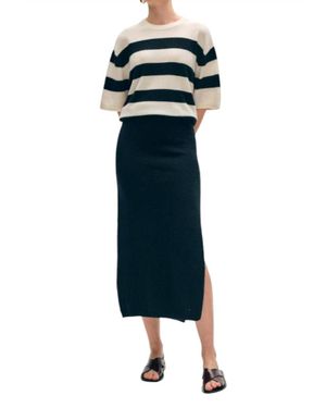 White + Warren Cotton Slub Side Slit Skirt - Blue