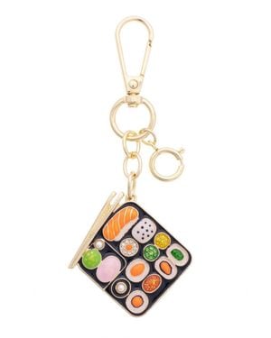 Canvas Style Bento Box Embellished Bag Charm - White