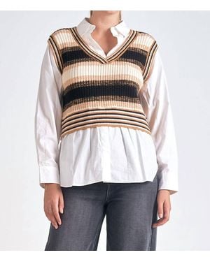 Elan Sweater Vest Shirt Combo - White