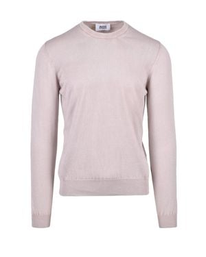 Alpha Studio Crewneck Cotton Sweater With Subtle Light Tone - Pink