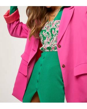 Davi & Dani Button Front Boyfriend Blazer - Pink