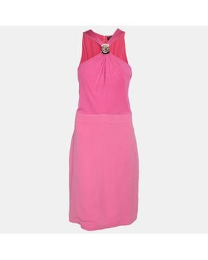 Versace Stretch Crepe Halter Neck Midi Dress - Pink