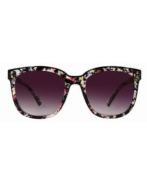 Suzy Levian Floral Square Lens Accent Sunglasses - Black