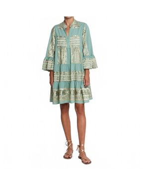 Greek Archaic Kori Adrianne Short Ruffle Sleeve Dress - Green