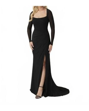 Christina Wu Sheer Sleeve Pleated Dress - Black