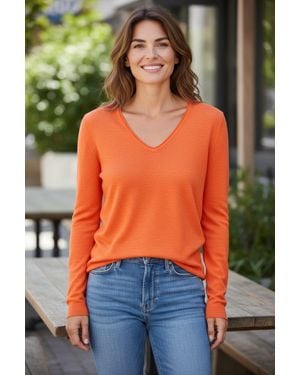 Majestic Filatures Cashmere Long Sleeve V-Neck Top - Orange
