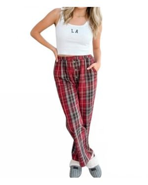 Blu Pepper Cozy Up Plaid Lounge Pants - Red