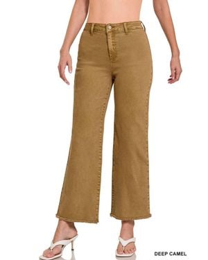 42Pops Frayed Cutoff Hem Straight Wide Pants - Natural