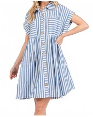 Sewn and Seen Vivian Striped Button Down Mini Dress - Blue