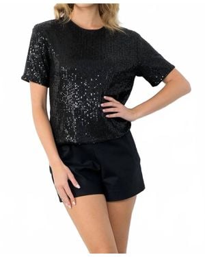 Thml Short Sleeve Sequined Top - Black