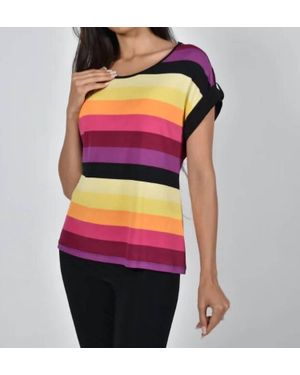FRANK LYMAN Melissa Short Sleeve Top With Rhinestone Tab - Purple