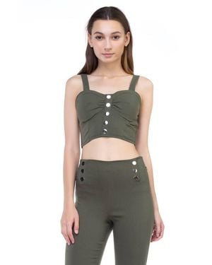 TRUEDAMES Sweetheart Button Down Crop Top - Green