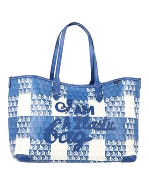 Anya Hindmarch I Am A Plastic Bag Small Leather-Trimmed Printed Tote - Blue