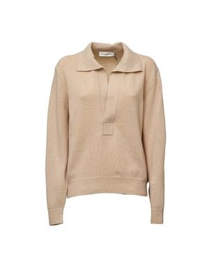 Victoria Beckham Cashmere-Blend Polo Collar Sweater - Natural
