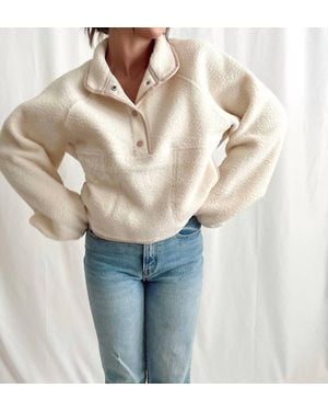 Buttermelon Fleece Button Front Side Pocket Long Sleeve Top - Blue