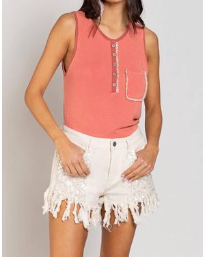 Pol Button Front Tank With Lace Detail - Orange