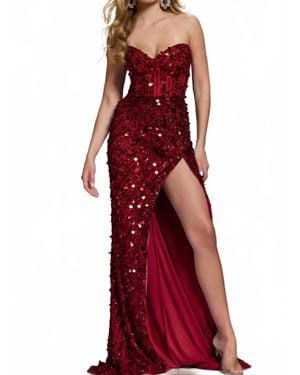 Jovani Strapless Gown With Sequin Embellishments - Red