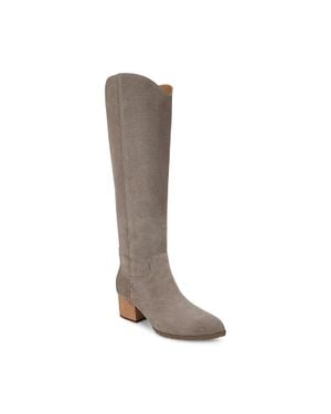 Vionic Bixby Boots Wide Stone Suede Block Heel Knee High Hawk3085 - Brown