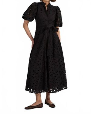 Karen Millen Cotton Broderie Belted Short Sleeve Woven Midi Dress - Black