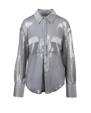 WEILI ZHENG Pearl All-Over Sequin Polyester Shirt - Gray