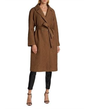 Tahari Quilted Floral Stitch Wrap Coat - Brown