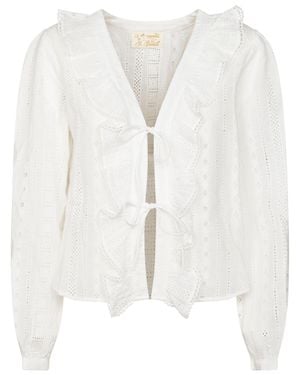 MC2 Saint Barth Sangallo Striped Cotton Blouse With Ruffled Trim - White