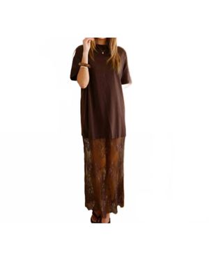 Aapparella Sandalwood Lace Layered Maxi Tee Dress - Brown