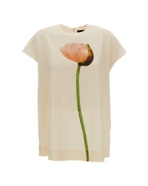 Simone Rocha Cream Poppy Motif Smock Satin Blouse - White