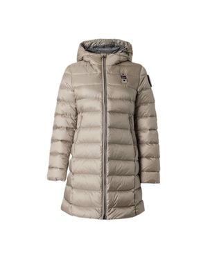Blauer Americane Long Horizontal Quilting Padded Down Jacket - Natural