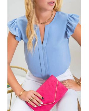 Mine Split Neck Ruffle Sleeve Blouse - Multicolor