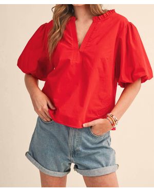 ..,merci Crush Puff Sleeve Blouse - Red