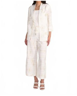 FRANK LYMAN Floral Embroidery Wide-Leg Pants - White