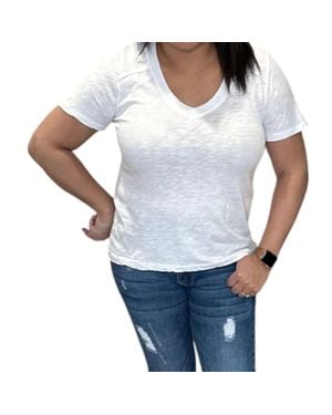 Bobi Shoulder Seam V Neck Tee Shirt - White