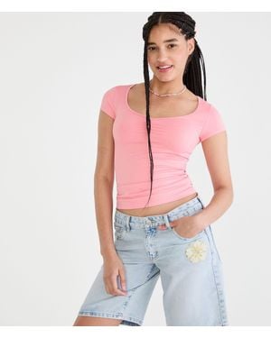 Aéropostale Buttery Soft Cinched Scoop-Neck Tee - Red