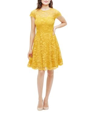 Kensie Lace Fit And Flare Dress - Yellow