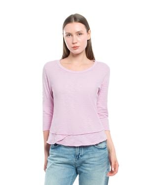 Wilt Shrunken Crew 3/4 Sleeve Mock Layer Tee - Pink