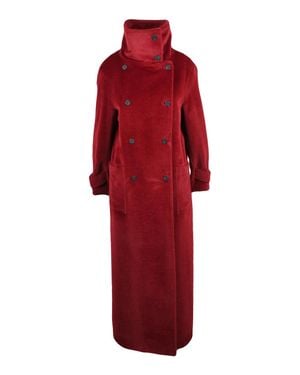 BRERAS Milano Alpaca-Cashmere Stand-Up Collar Double-Breasted Coat - Red
