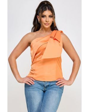 TRUEDAMES One Shoulder Bow Tie Detail Fitted Top - Orange