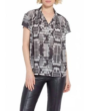 Lyssé Katya Folded Neck Short Sleeve Top - Gray