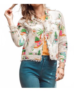 Orientique Guatemala Linen Print Jacket - White