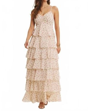 In February Floral Tiered Smocked Maxi Dress - Natural