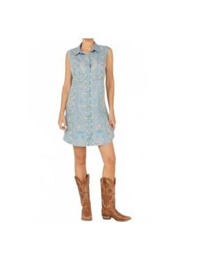 Scully Embroidered Button Front Denim Mini Dress - Blue