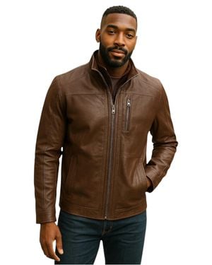Infinity Leather Warm Mid-Length Leather Coat - Brown