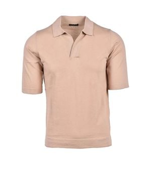 Ballantyne Refined Texture Cotton Knit Polo Shirt - Pink