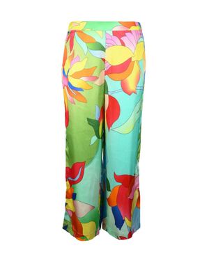 Semicouture Floral-Pattern Wide-Leg Pants - White