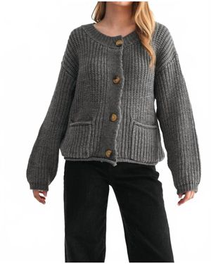 Fun 2 Fun Chunky Knit Sweater Cardigan - Gray