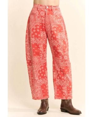 Davi & Dani Bandana Print High-Rise Barrel Pants - Pink
