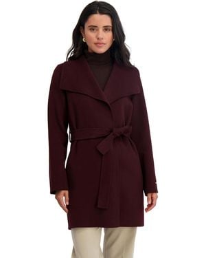 Tahari Double Face Wool-Blend Belted Coat - Red